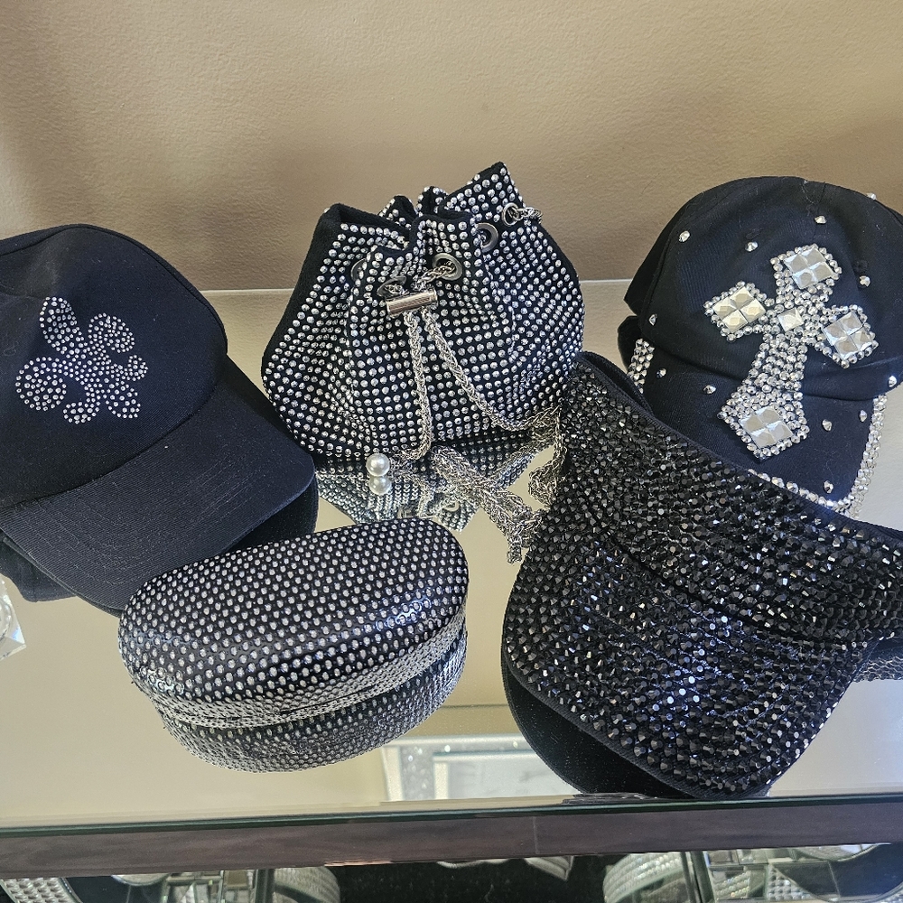 Black and Silver Rhinestone Accessories Set